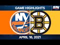 NHL Game Highlights | Islanders vs. Bruins - Apr. 16, 2021