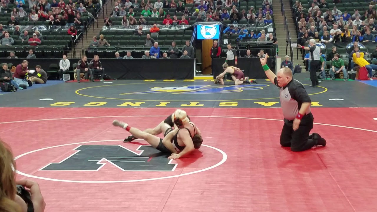 160 pounder Jared Schroepfer from Wabasso, scores a TD & near fall, in