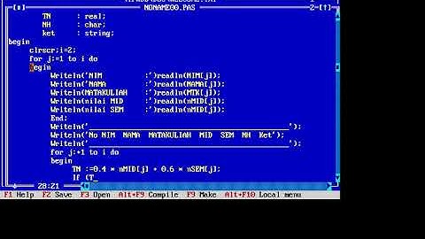 Cara membuat Laporan data nilai Mahasiswa dengan Program Turbo Pascal