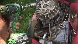 “removing” lawnmower FLYWHEEL (easy way) impact wrench, 2 jaw gear puller, honda briggs and stratton