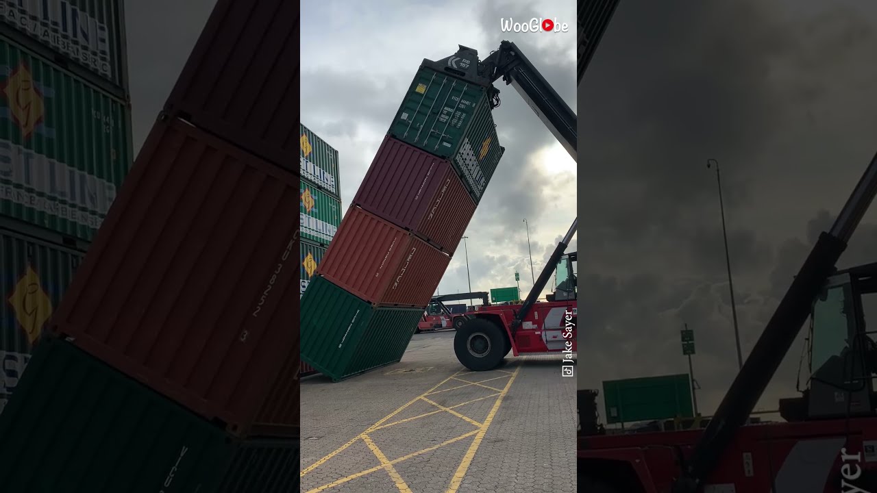 Shipping Containers Almost Crush The Loading Machine WooGlobe