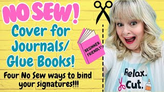 EASYNO SEW Glue Book/Journal Cover using a FOOD Box! PLUS 4 binding methods! •TUTORIAL•