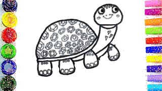 How to Draw Tortoise 🐢 | Drawing & Coloring of Animals live in water & on Land | Amphibians
