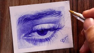 تعلم رسم عين بالقلم الحبر الأزرق خطوة بخطوة | الرسم بالقلم الجاف