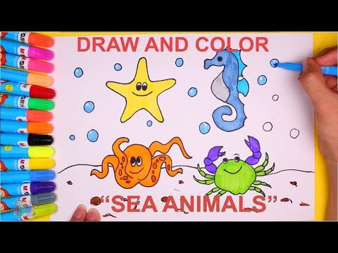 How To Draw And Color Sea Animals By Water Colors Learning Colors And Draw For Kids Youtube