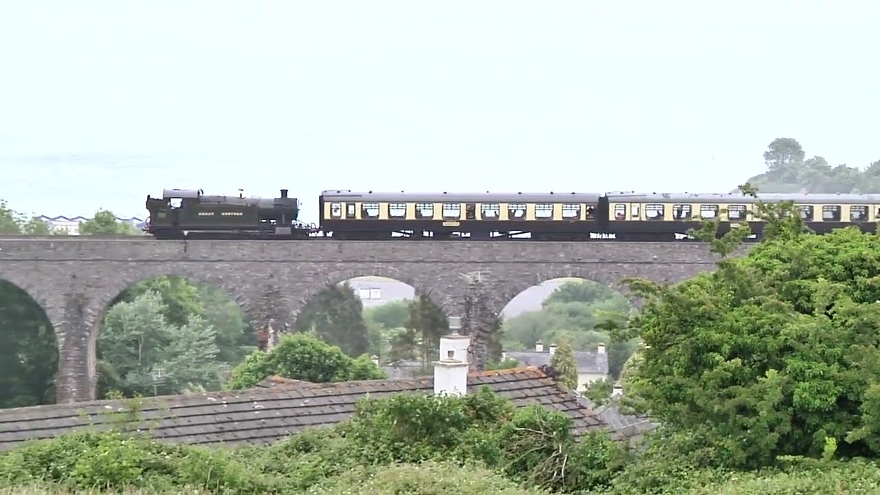 GWR Prairie Tank 2-8-0T No. 4277 "HECULES" crosses a viaduct near Goodrington, Torbay.