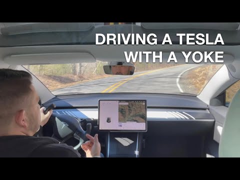 Driving a Tesla with a yoke steering wheel in the mountains