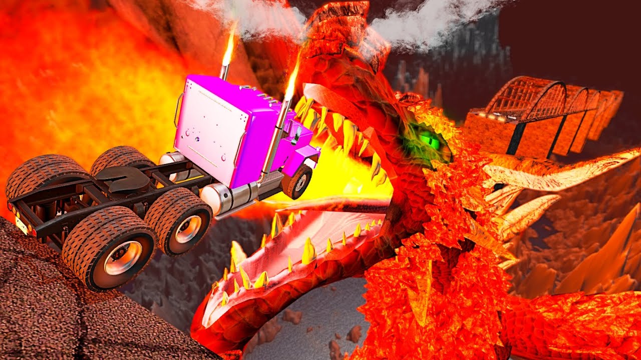 Beamng drive - Open Bridge Crashes over Fire Breathing DRAGON