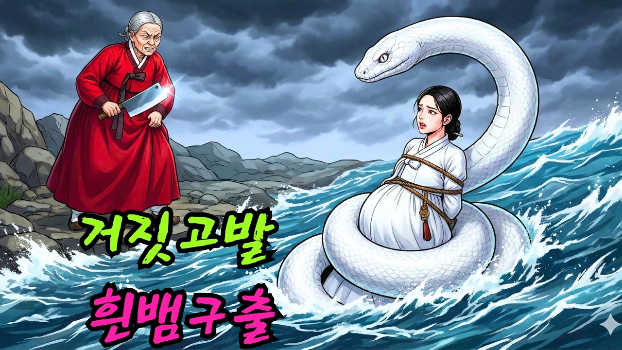 임신한 며느리가 시어머니에게 거짓 고발로 묶여 강에 던져졌는데, 흰 뱀이 밧줄을 물고 그녀를 강가로 끌어올렸다.|민담 |전설 |설화 |옛날이야기 |오디오북