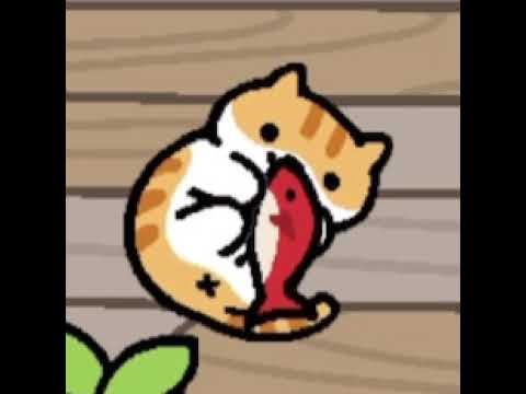 pumpkin playing with a fish toy in neko atsume as monster from skillet plays