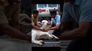 puppy halped calf on railway track