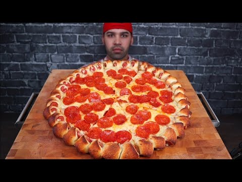 (ASMR NO TALKING) HOT DOG STUFF CRUST PEPPERONI & CHEESE PIZZA MIKBANG
