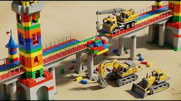 Amazing LEGO Bridge Construction! 🌈🚜 Excavator, Dump Truck & Crane  Truck Song for Kids