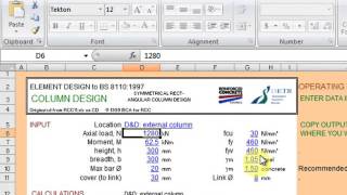 Column Design Demo using Excel spreadsheet