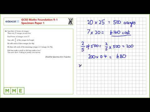 GCSE Maths EDEXCEL Foundation Specimen Paper 1 Q16 Fractions and Money problems