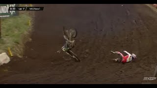 Crash Benistant vs De Wolf MX2 Race 1 | MXGP of Galicia 2024