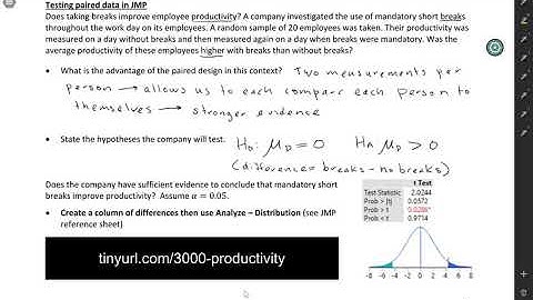 MSIT 3000: Paired t-test in JMP