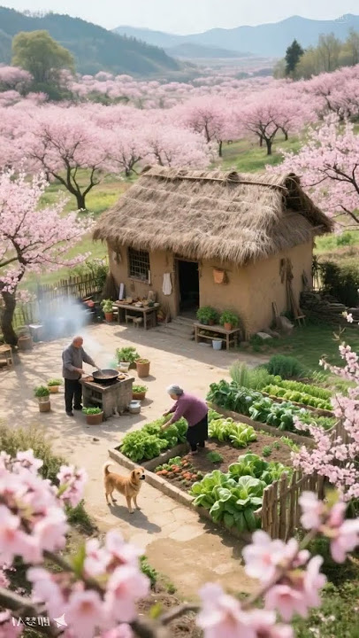 Spring Orchard Haven: Grandparents, Garden Beds, and a Thatched Cottage #naturelovers #naturebeauty