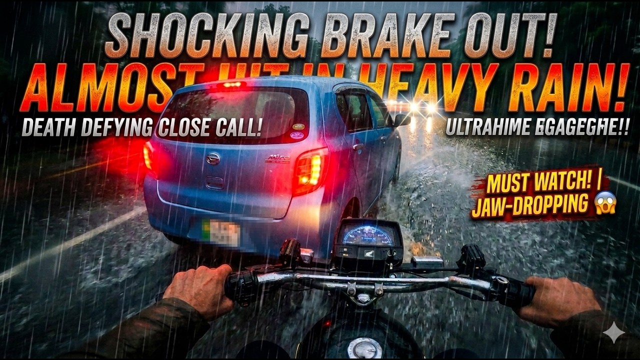 NEARLY CRUSHED! 😱 Sudden Brake Check in Heavy Rain!