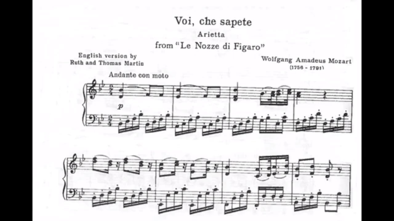 Voi, che sapete (Mozart) - Bb/B-flat Major Piano Accompaniment - Karaoke