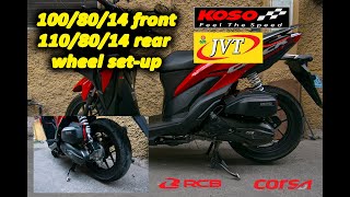 PROS AND CONS OF 100/80/14f and 110/80/14r wheel set up for click 125