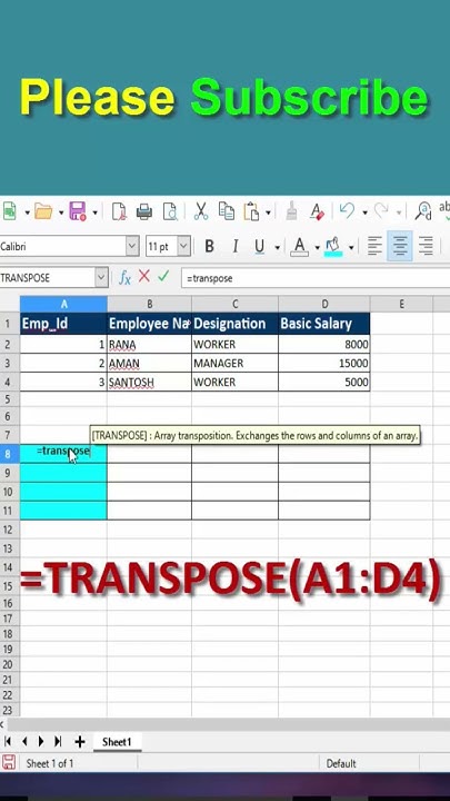Transpose Function in excel #shorts #excelformula #shrotsvideo # ...