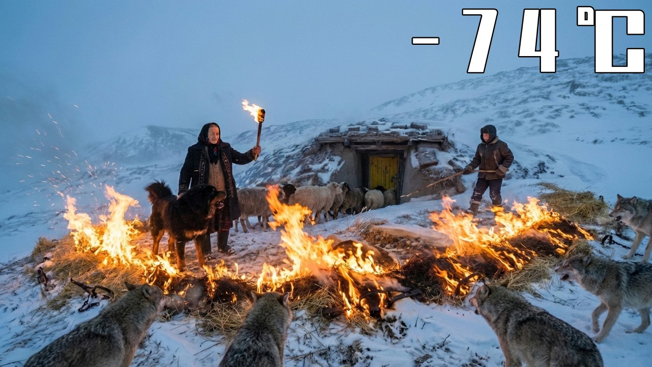 –74°C Blizzard:92YearOld Grandma+Grandson Save SheepSemi-Underground Shelter; Mastiff Hurt vs Wolves