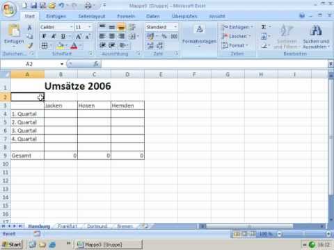 Tutorial Excel 2007 / 2010: Arbeitsblätter gruppieren