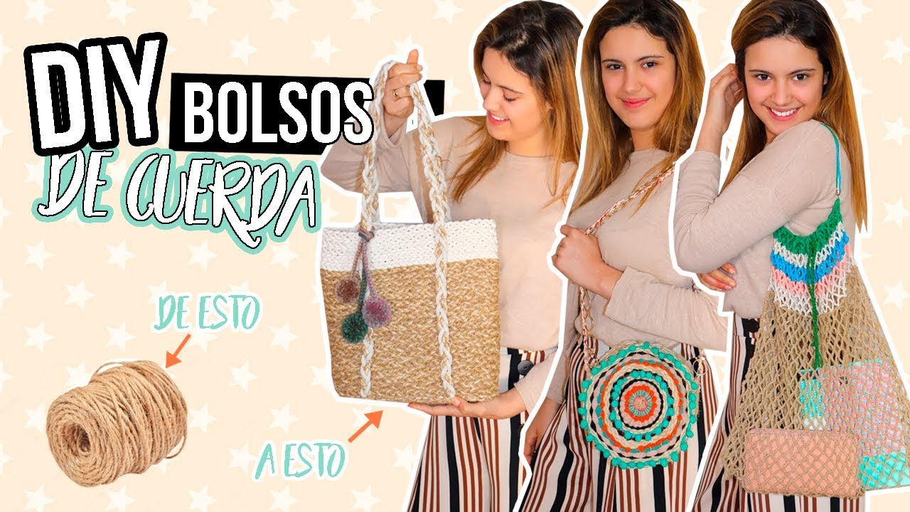 DIY 3 bolsos - Convierte un trozo de cuerda en tres bolsos de verano · FÁCIL y BARATO😜