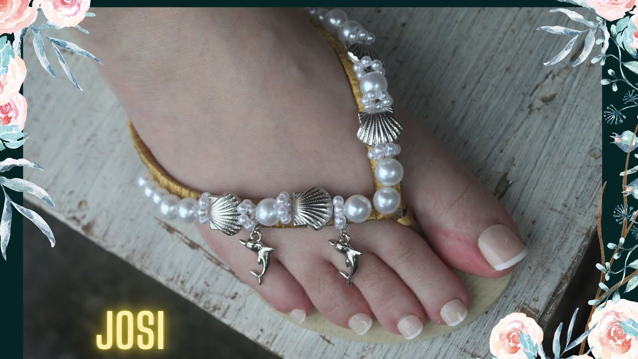 Chinelo decorado: Havaianas com pérolas e concha - Chinelo DIY