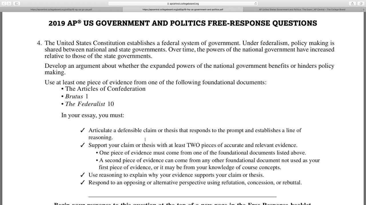 AP Government Argument FRQ 1 YouTube