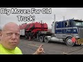 Wide  overweight fire truck   load it  chain it  haul it  with an old classic cabover peterbilt