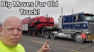 Wide & Overweight Fire Truck.   Load It.  Chain It.  Haul It,  With An Old Classic Cabover Peterbilt