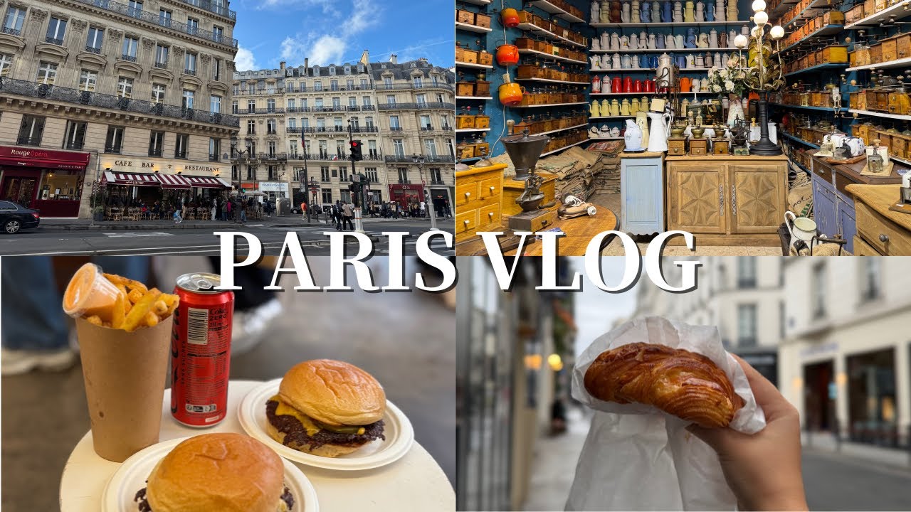 VLOG | 초딩의 파리 여행 ep.2 🇫🇷 예쁜 벼룩시장 다니고 치즈버거랑 감자튀김 먹는 파리 브이로그❤️ 따끈따끈한 크루아상 앞에 보이는 파리풍경👍