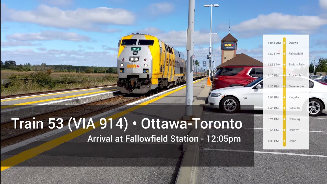 VIA Train #53 (Locomotive #914) • Arrival at Fallowfield Station ...
