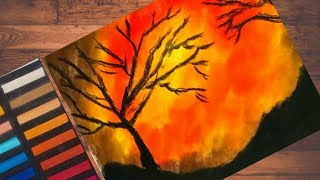 Soft Pastel | drawing |for beginners |step by step| scenery | Forest fire | screenshot 4