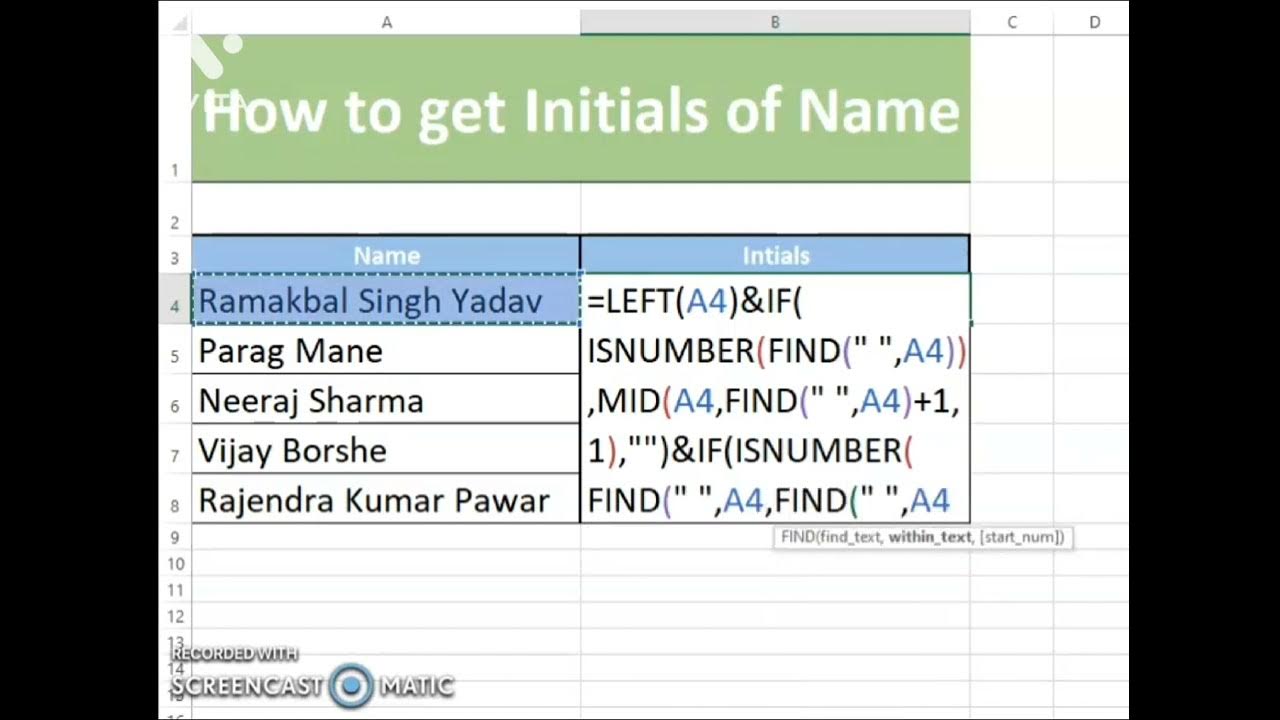 How to get initials of any name in excel youtube