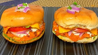 Desi Pav Bhaji Burger | Veggie Cheese Burger Recipe | देसी वेज बर्गर