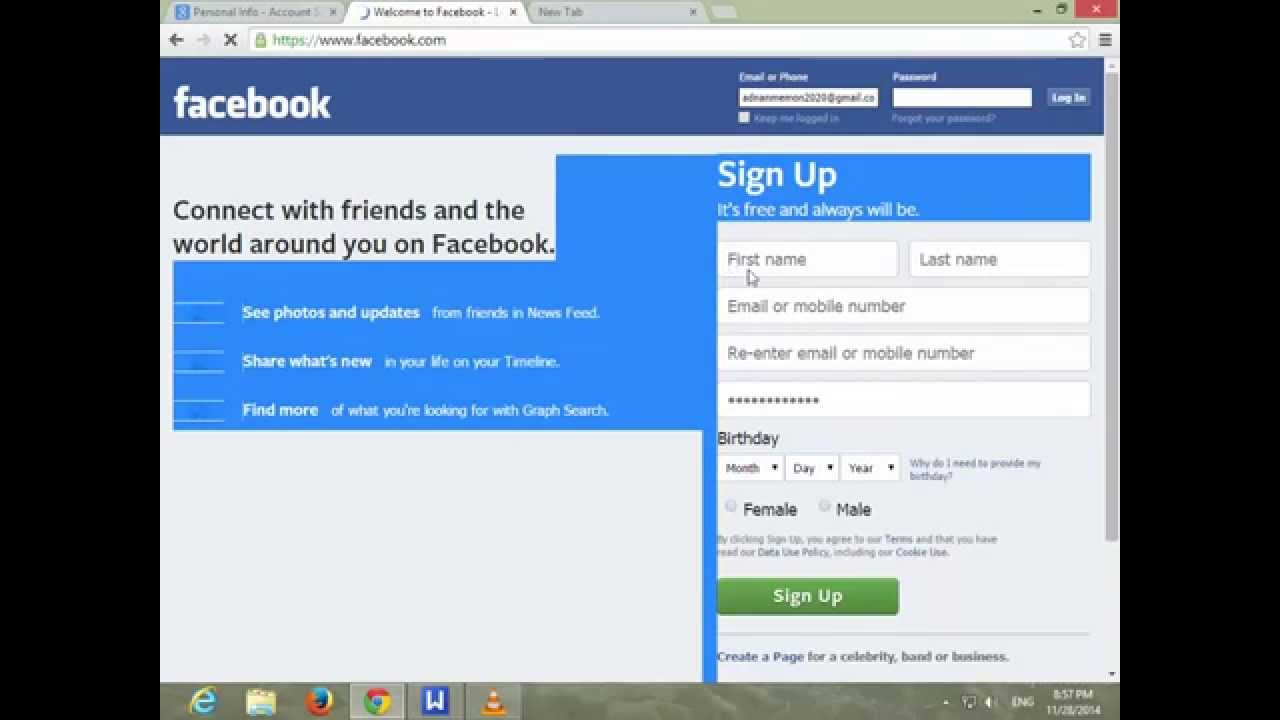 how to create new facebook account in gmail in english ,Urdu/Hindi - YouTube