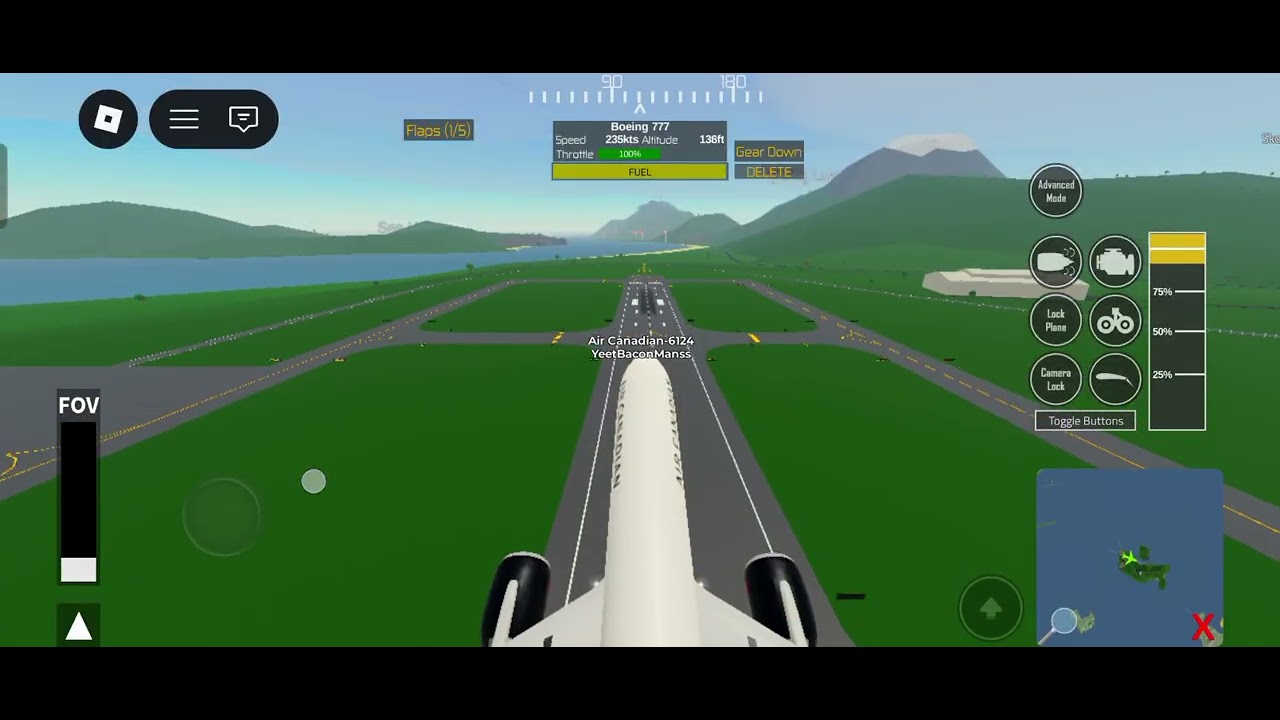 Playing PTFS on roblox air Canadian 777-200lr