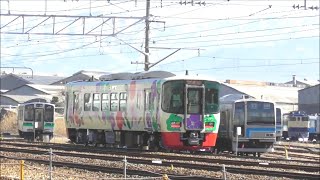 長野に珍客！えちごトキめき鉄道 ET122形K8編成 彩り豊かな花柄ﾃﾞｻﾞｲﾝ車 構内試運転実施！2023.2.28 JR長野総合車両センター　　panasd 3024