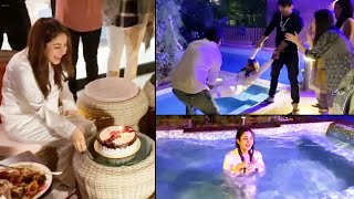 Shehnaz gill Celebrated Her Birthday With Sidharth & Family | Siddharth Threw Shahnaz Into Pool