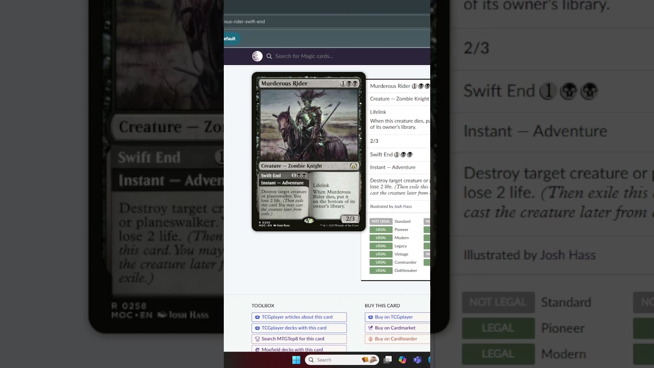 Mono Black Midrange Core Cards: Murderous Rider  