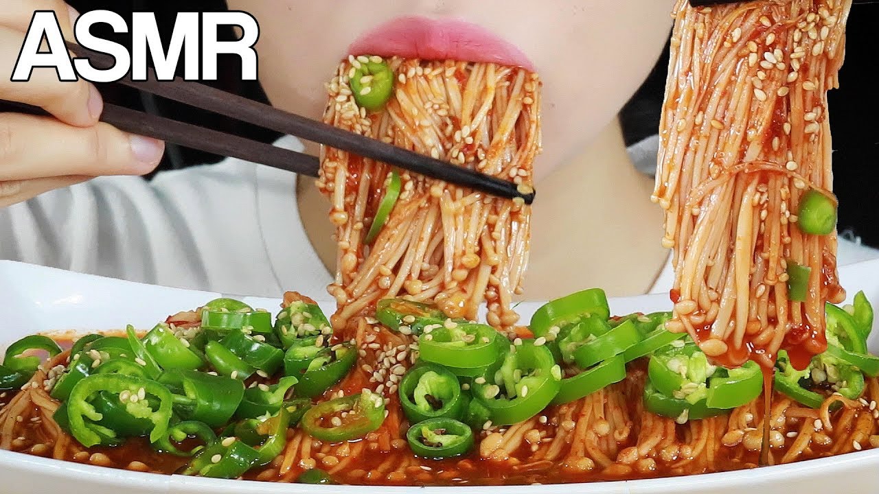 ASMR SPICY FIRE ENOKI MUSHROOMS SATISFYING CRUNCH EATING SOUNDS MUKBANG ...