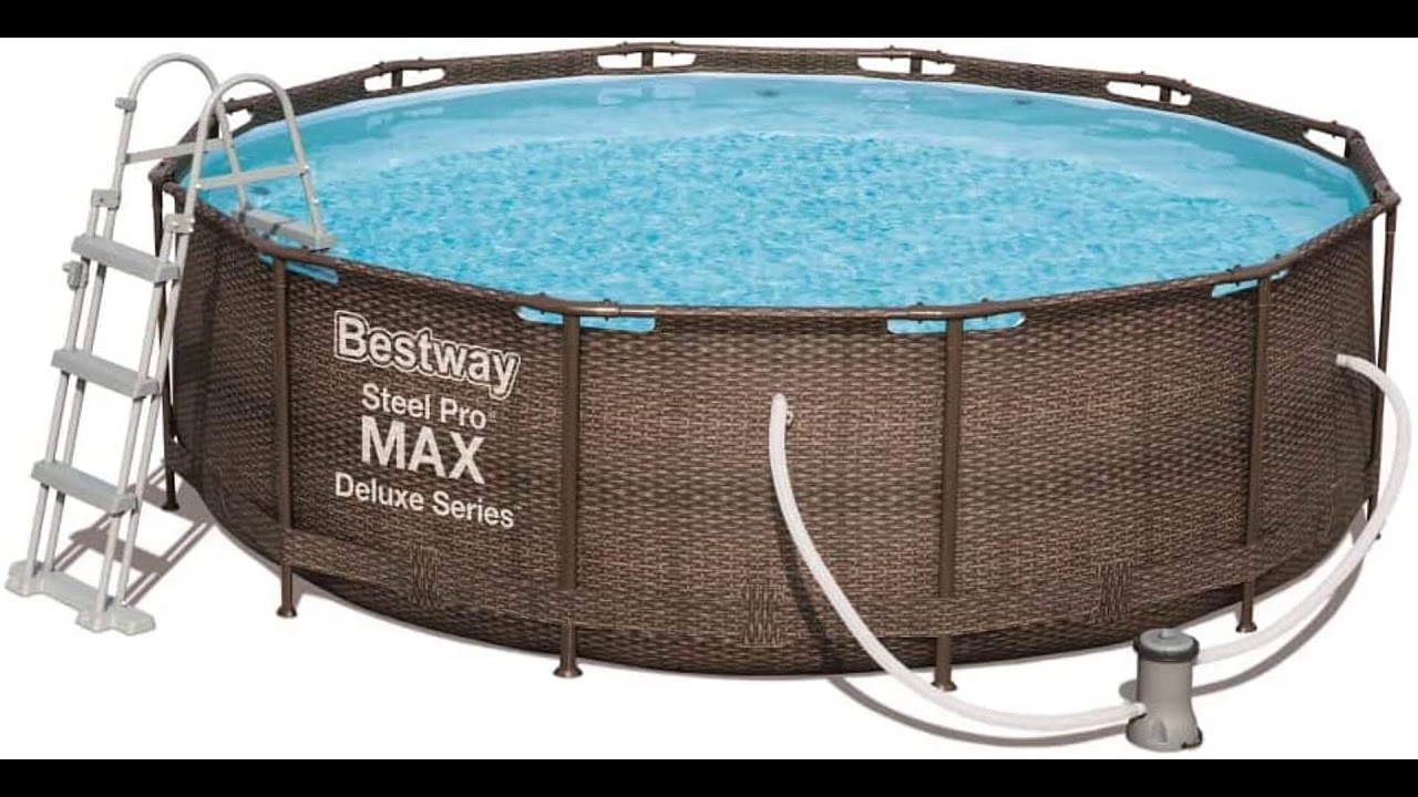Bestway Steel Pro Max Frame Pool Komplettset Deluxe, rund, Rattan Optik