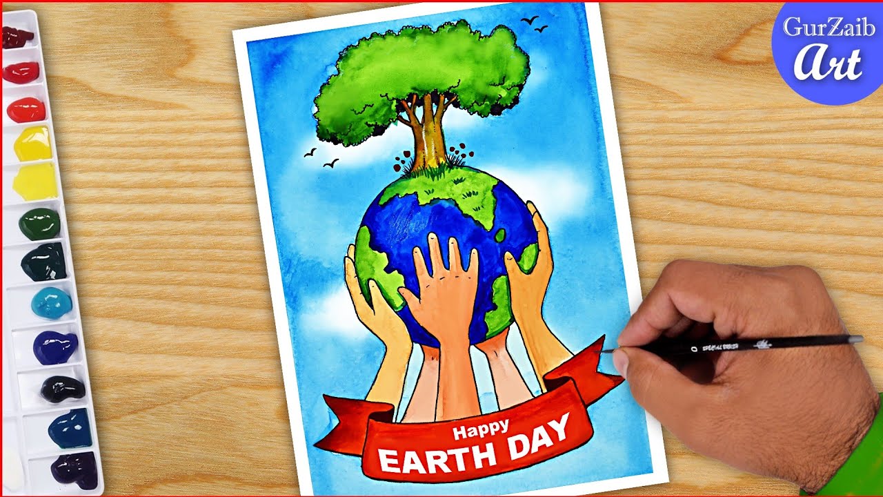 How to draw Earth Day Poster Drawing || watercolours painting ...