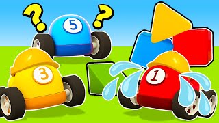 The crane truck & racing cars build garages. Construction vehicles. Helper Cars Cartoons for kids.