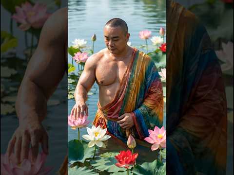 莲花池畔！东方武僧的野性与禅意 🌸 Muscle Monk in Lotus Pond #shorts