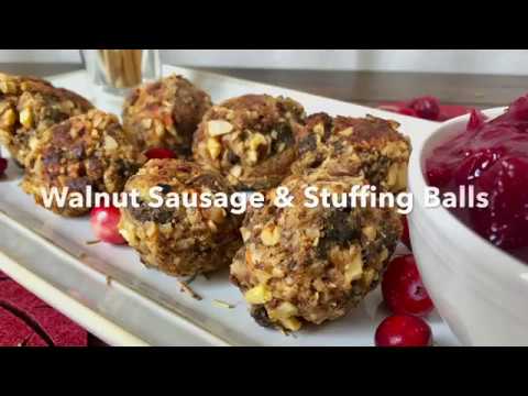 Walnut Sausage & Stuffing Balls w/ Cranberry Apple Cider Dipping Sauce
