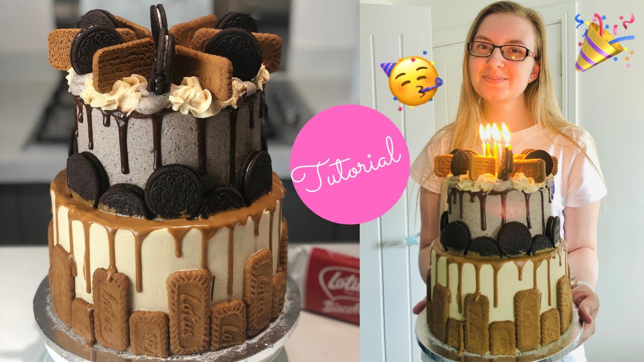 MAKING MY OWN BIRTHDAY CAKE - Lotus Biscoff & Oreo 2 Tier Layer Cake | THE GEEKY BAKER